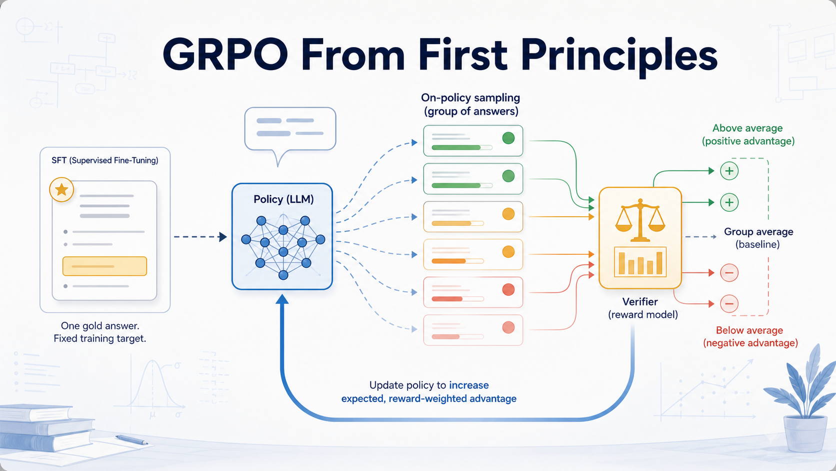 GRPO From First Principles: Why On-Policy RL for LLMs Is Really Just Dynamic Weighted SFT